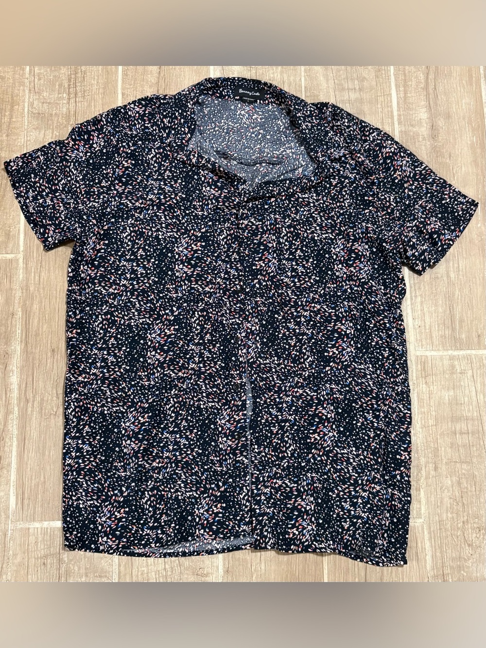 Barney Cools Navy Short-Sleeve Button-Down with Pink & White Speckle